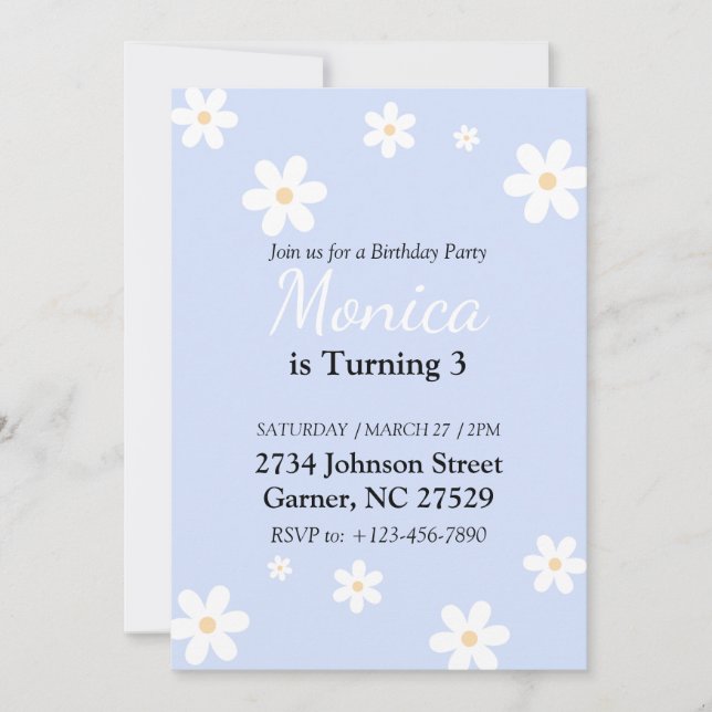 Daisy 3rd Birthday Invitation Flower (Front)