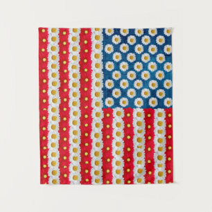 Daisy American Flag Red White Blue Floral Tapestry