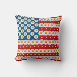 Daisy American Flag Red White Blue Throw Pillow