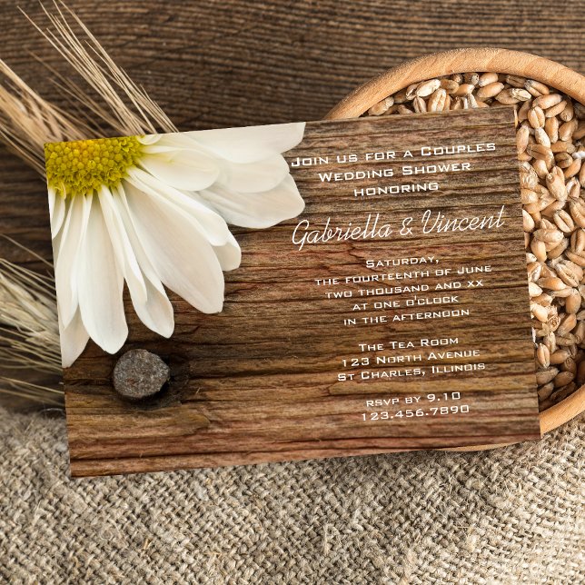 Daisy and Barn Wood Country Couples Wedding Shower Invitation (Creator Uploaded)