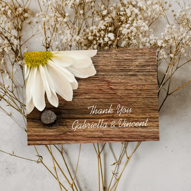 Daisy and Barn Wood Country Wedding Thank You Note (Creator Uploaded)
