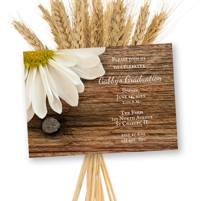 Daisy and Barn Wood Graduation Party Invitation (Creator Uploaded)