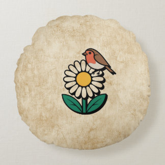 Daisy and Bird Design Round Cushion
