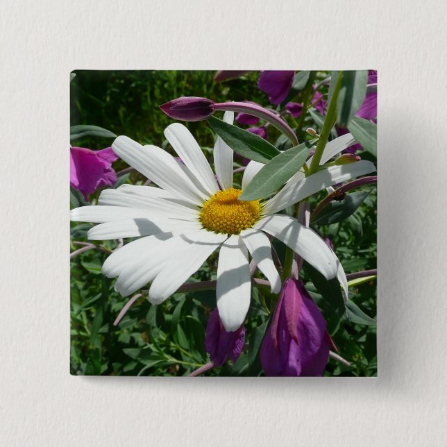 Daisy and Fireweed Wildflower 15 Cm Square Badge (Front)