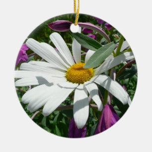 Daisy and Fireweed Wildflower Ceramic Tree Decoration