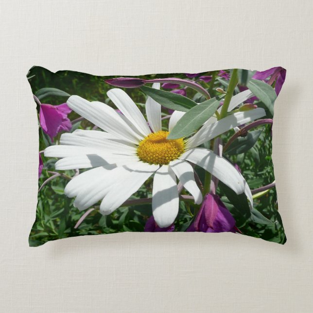 Daisy and Fireweed Wildflower Decorative Cushion (Front)