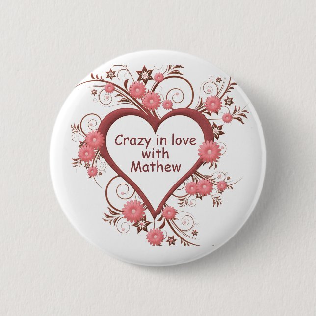 Daisy and Heart, Crazy in Love 6 Cm Round Badge (Front)