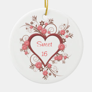 Daisy and Heart Sweet Sixteen Ceramic Ornament