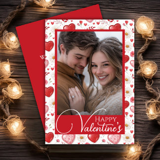 Daisy And Hearts Happy Valentine's Custom Photo Holiday Card