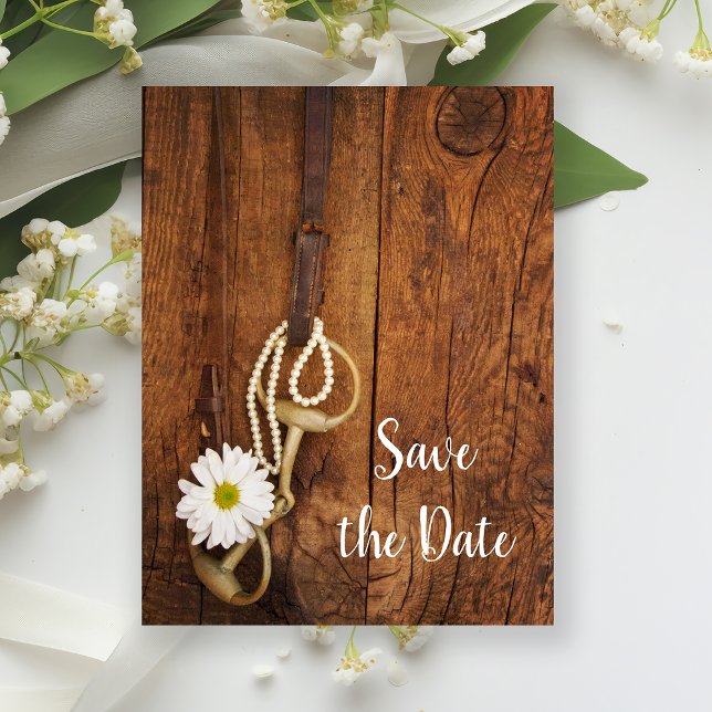 Daisy and Horse Bit Western Wedding Save the Date Announcement Postcard (Creator Uploaded)
