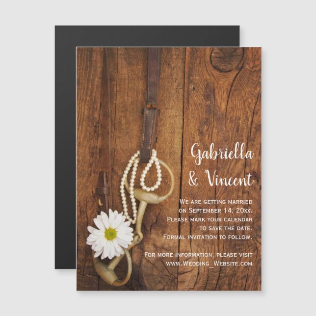 Daisy and Horse Bit Western Wedding Save the Date Magnetic Invitation (Front/Back)