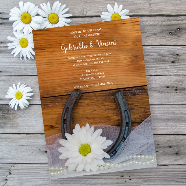 Daisy and Horseshoe Country Engagement Barn Party Invitation (Creator Uploaded)