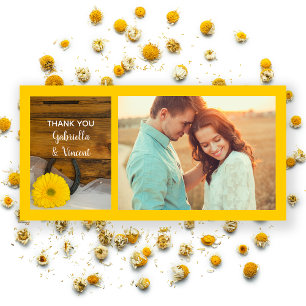 Daisy and Horseshoe Western Barn Wedding Thank You Card