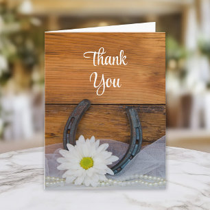 Daisy and Horseshoe Western Wedding Thank You Card