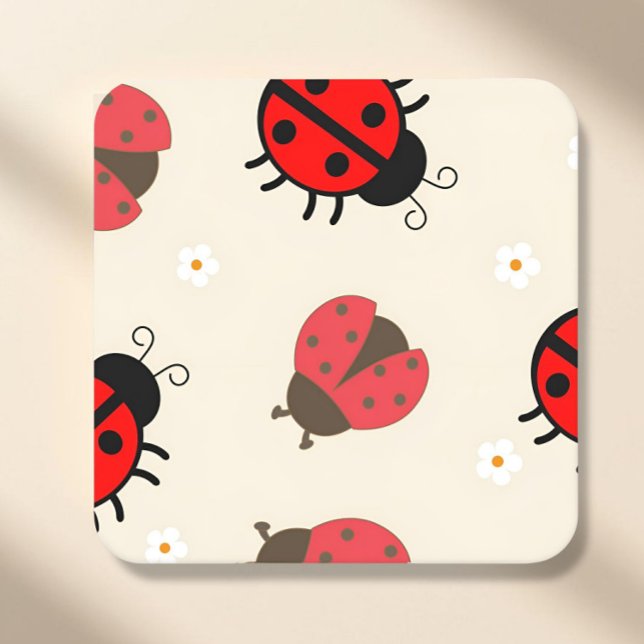 Daisy and Ladybug Birthday Party  Square Paper Coaster (ladybug paper coasters, ladybug party coasters, ladybug birthday decor, little ladybug party, bug th)