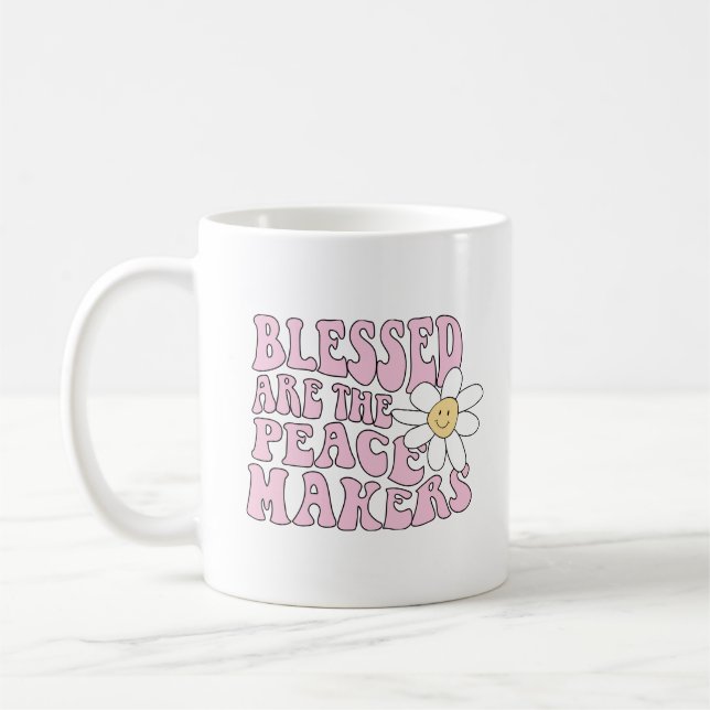 Daisy and Peace Makers Slogan Coffee Mug (Left)