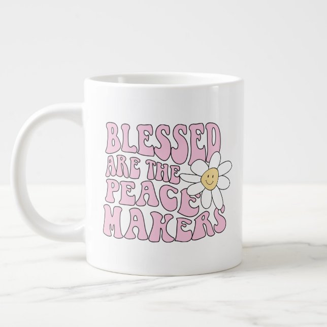 Daisy and Peace Makers Slogan Large Coffee Mug (Left)