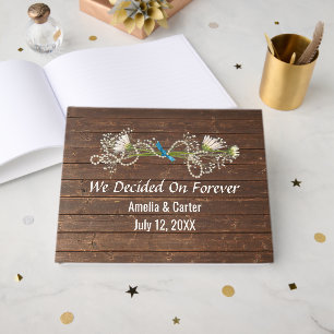 Daisy And Pearls On Oak Wood Guest Book