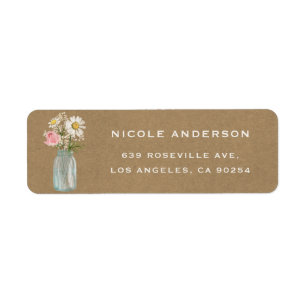 Daisy and Rose in Mason Jar Kraft Paper Return Address Label