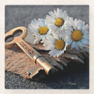 Daisy and Skeleton Key Glass Coaster