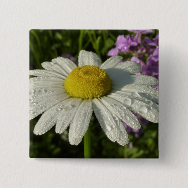 Daisy and Summer Lilac Wildflower 15 Cm Square Badge (Front)