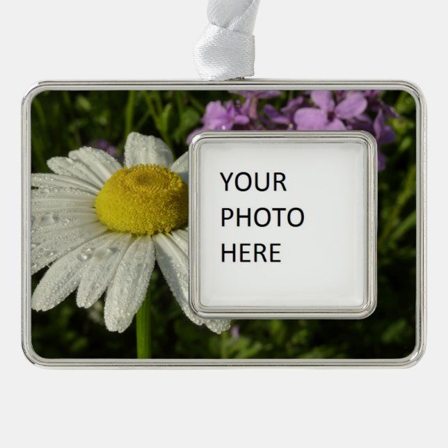 Daisy and Summer Lilac Wildflower Silver Plated Framed Ornament (Front)