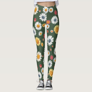 Daisy and Sunflower Floral Seamless Pattern Leggings