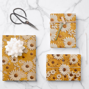 Daisy and Sunflower Tooled Leather Look Assortment Wrapping Paper Sheet