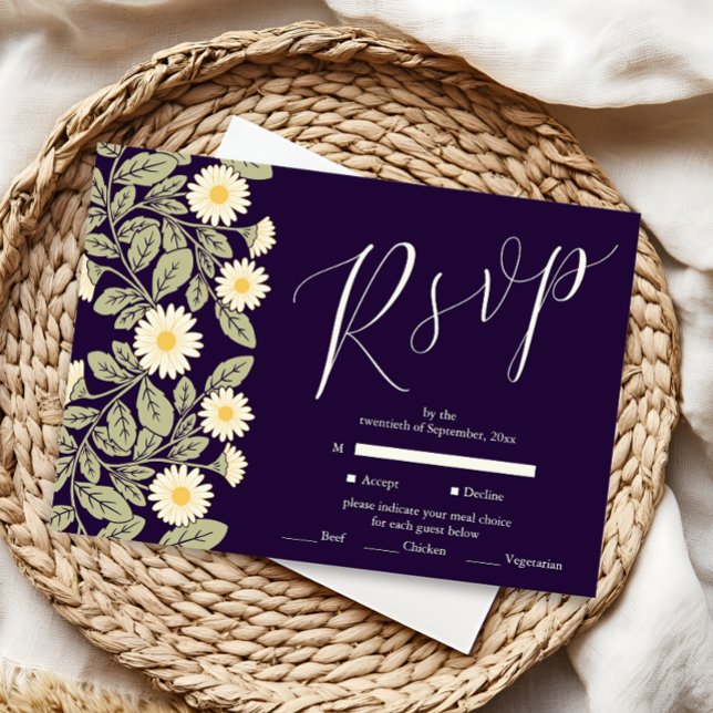 Daisy Art Nouveau Wedding RSVP Card (Creator Uploaded)