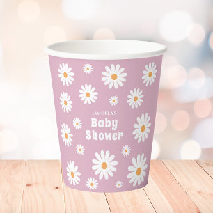 Daisy Baby Girl Shower Pink Flower Power Paper Cups