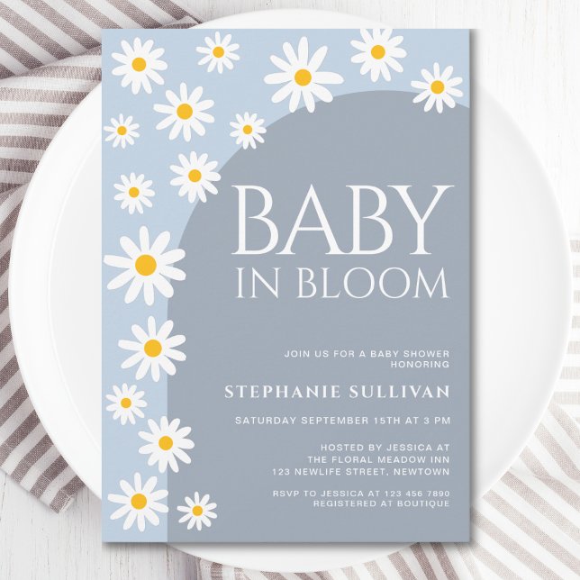 Daisy Baby In Bloom Boho Blue Baby Shower Invitation (Creator Uploaded)