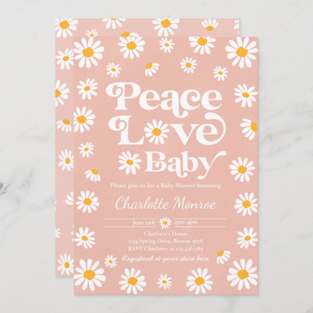 Daisy Baby Shower Bohemian Peace Love Baby Shower  Invitation (Front/Back)