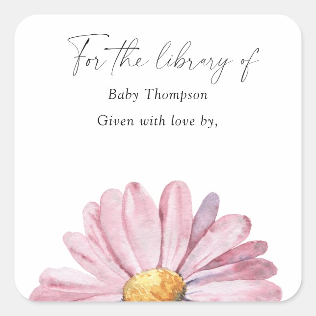 Daisy - Baby Shower bookplate, books for baby Square Sticker (Front)