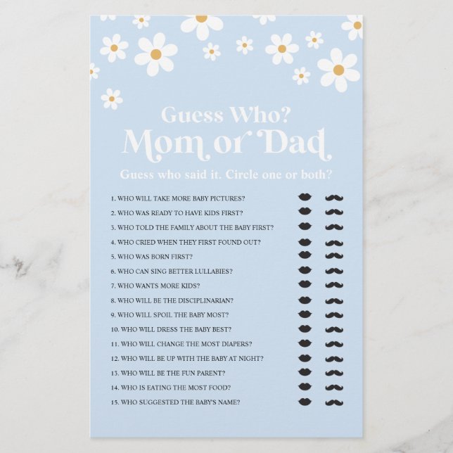 Daisy Baby Shower Guess Who Game Flyer (Front)