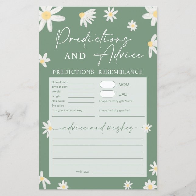 Daisy Baby Shower Predictions and Advice  (Front)