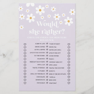 Daisy Baby Shower Would She Rather Game Flyer