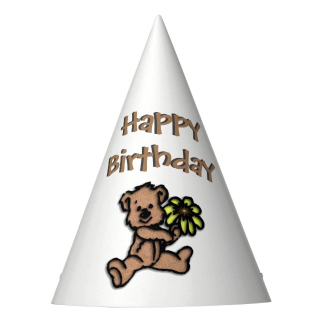 Daisy Bear Birthday Party Hat (Front)