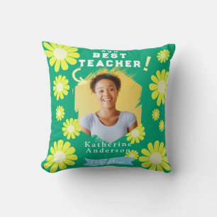 Daisy Best Teacher Photo Green Cushion