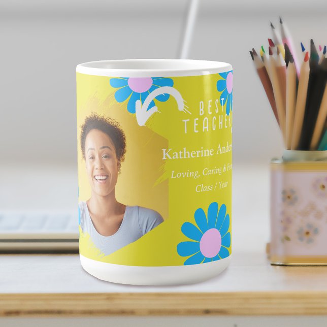 Daisy Best Teacher Photo Yellow Coffee Mug (Daisy best Teacher Bright Yellow Coffee Mug.)