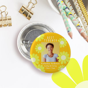 Daisy Best Teacher Photo Yellow Orange 3 Cm Round Badge