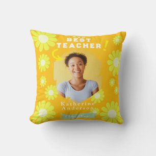 Daisy Best Teacher Photo Yellow Orange Cushion