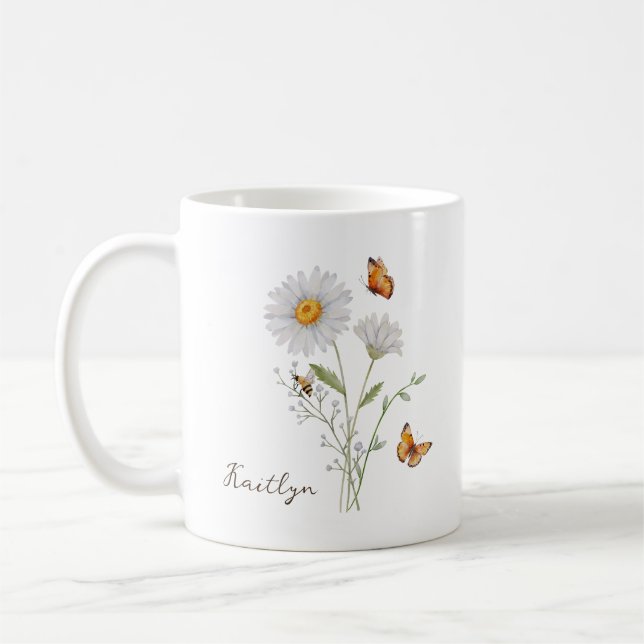 Daisy Birth Month Flower Coffee Mug (Left)
