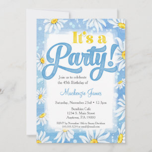 Daisy Birthday Invitation Blue Yellow Floral