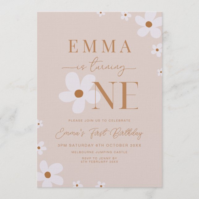 Daisy Birthday Invitation Editable Template (Front)