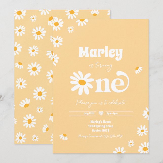 Daisy Birthday Party Bohemian Floral 1st Birthday  Invitation (Front/Back)