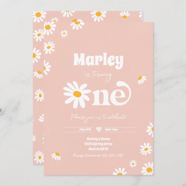 Daisy Birthday Party Bohemian Floral 1st Birthday Invitation (Front/Back)