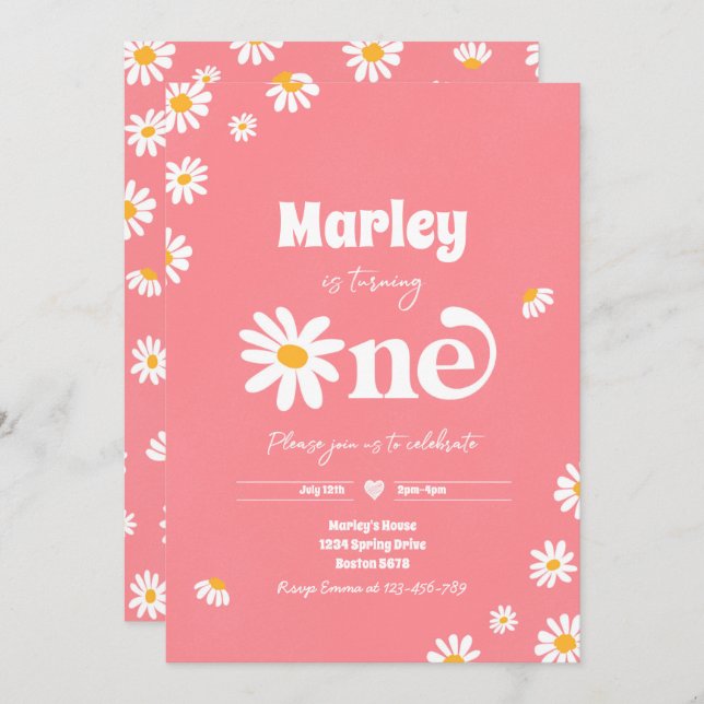 Daisy Birthday Party Bohemian Floral 1st Birthday  Invitation (Front/Back)