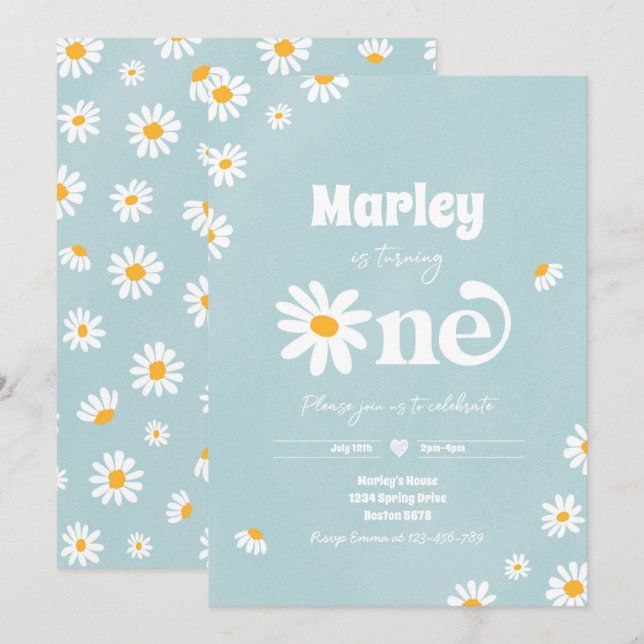 Daisy Birthday Party Bohemian Floral 1st Birthday  Invitation (Front/Back)