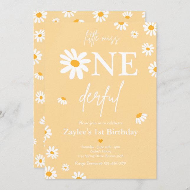 Daisy Birthday Party Bohmian Little Miss Onederful Invitation (Front/Back)