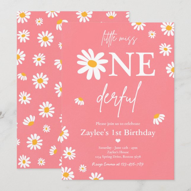 Daisy Birthday Party Bohmian Little Miss Onederful Invitation (Front/Back)